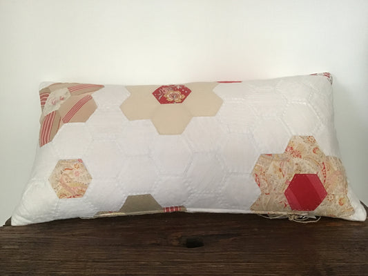 Hand Pieced vintage fabric hexagon cushion